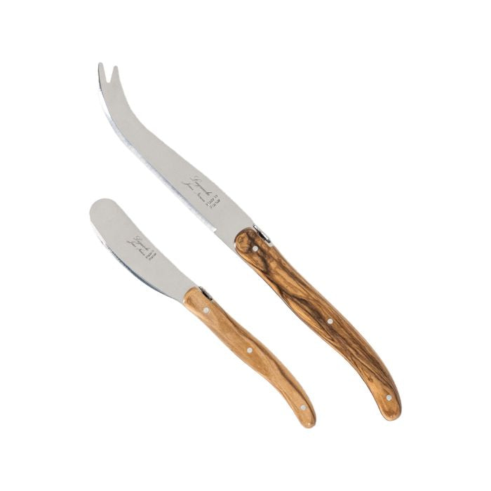 Laguiole Jean Neron 2pc Cheese Knife & Spreader Set - Olive Wood