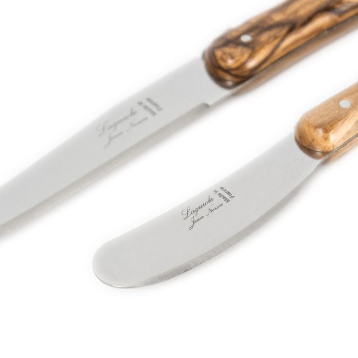 Laguiole Jean Neron 2pc Cheese Knife & Spreader Set - Olive Wood