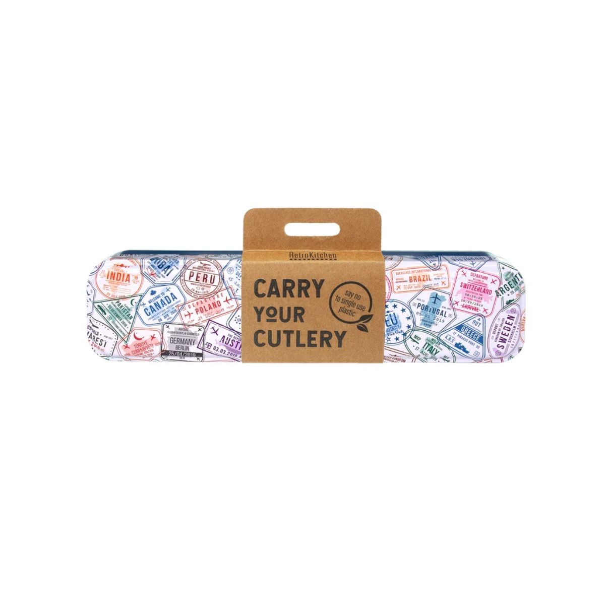 RetroKitchen Carry Your Cutlery – Reusable Travel Cutlery Set - Passport Stamps