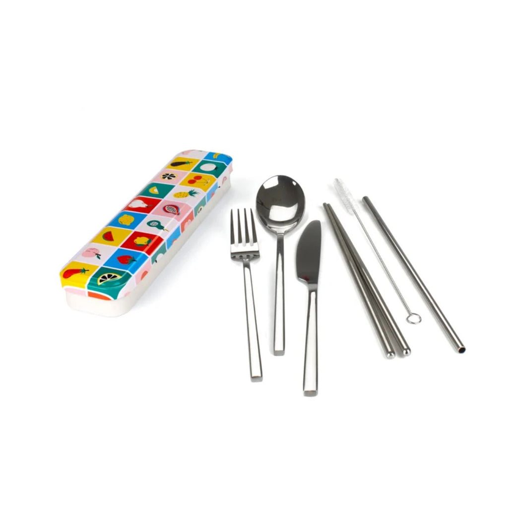 RetroKitchen Carry Your Cutlery – Reusable Travel Cutlery Set - Retro Fruits