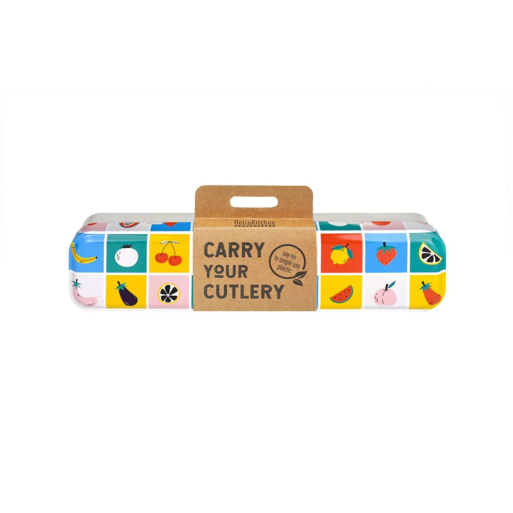 RetroKitchen Carry Your Cutlery – Reusable Travel Cutlery Set - Retro Fruits