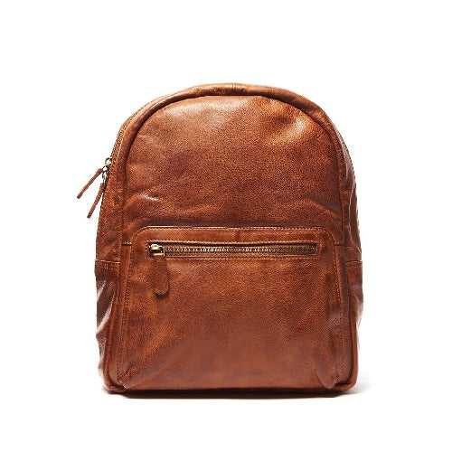 Rugged Hide Leather Backpack - Bern Brandy Tan