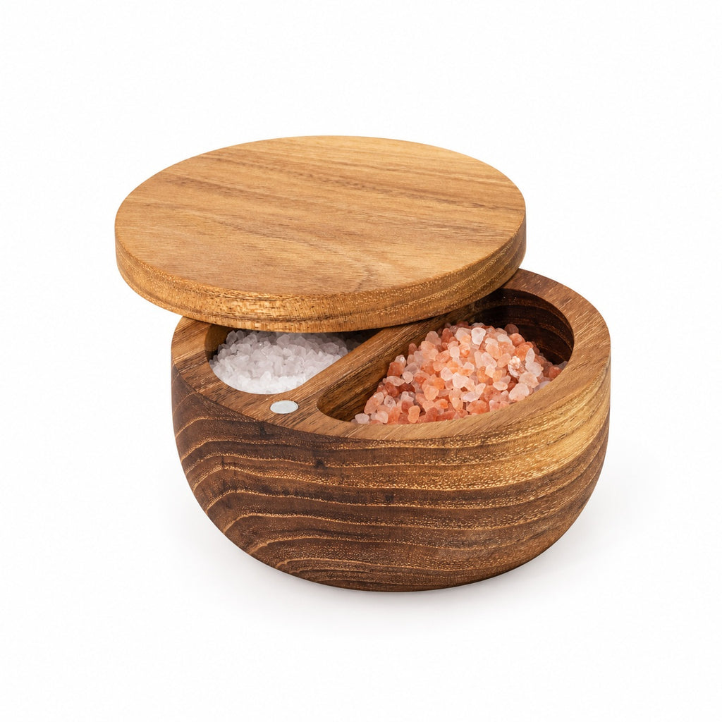Salt Pig DUO Wooden Salt Container - 12.5cm Rubber Wood