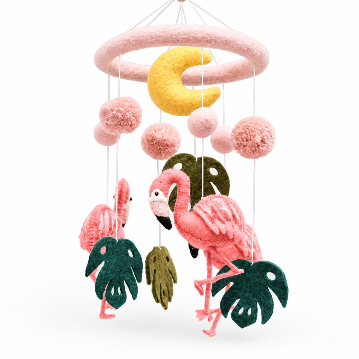 Handmade Felt Nursery Cot Mobile - Pink Flamingo Tiki