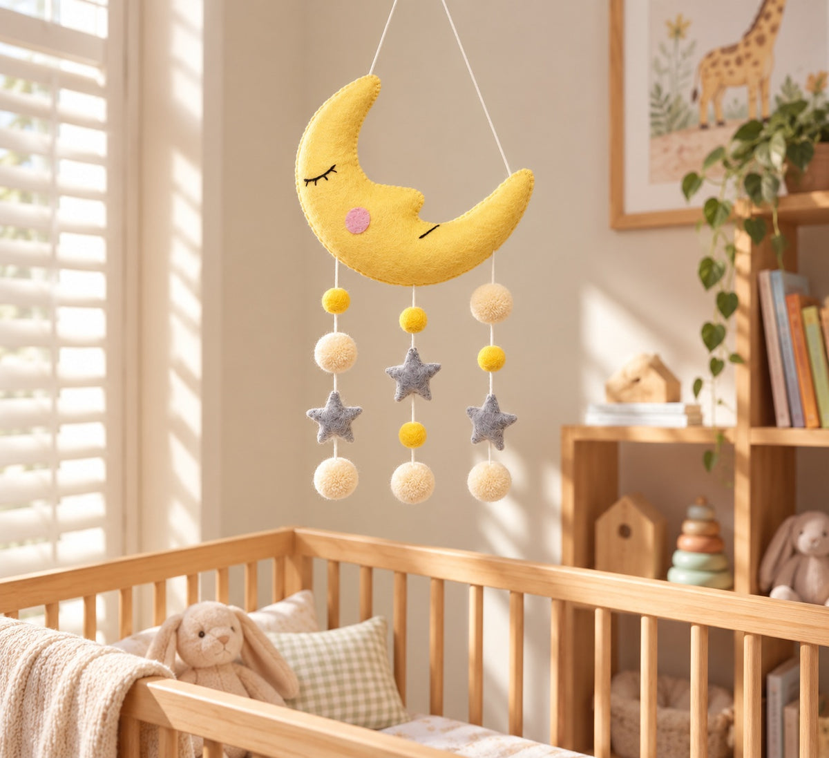 Handmade Felt Nursery Cot Mobile - Moon & Stars