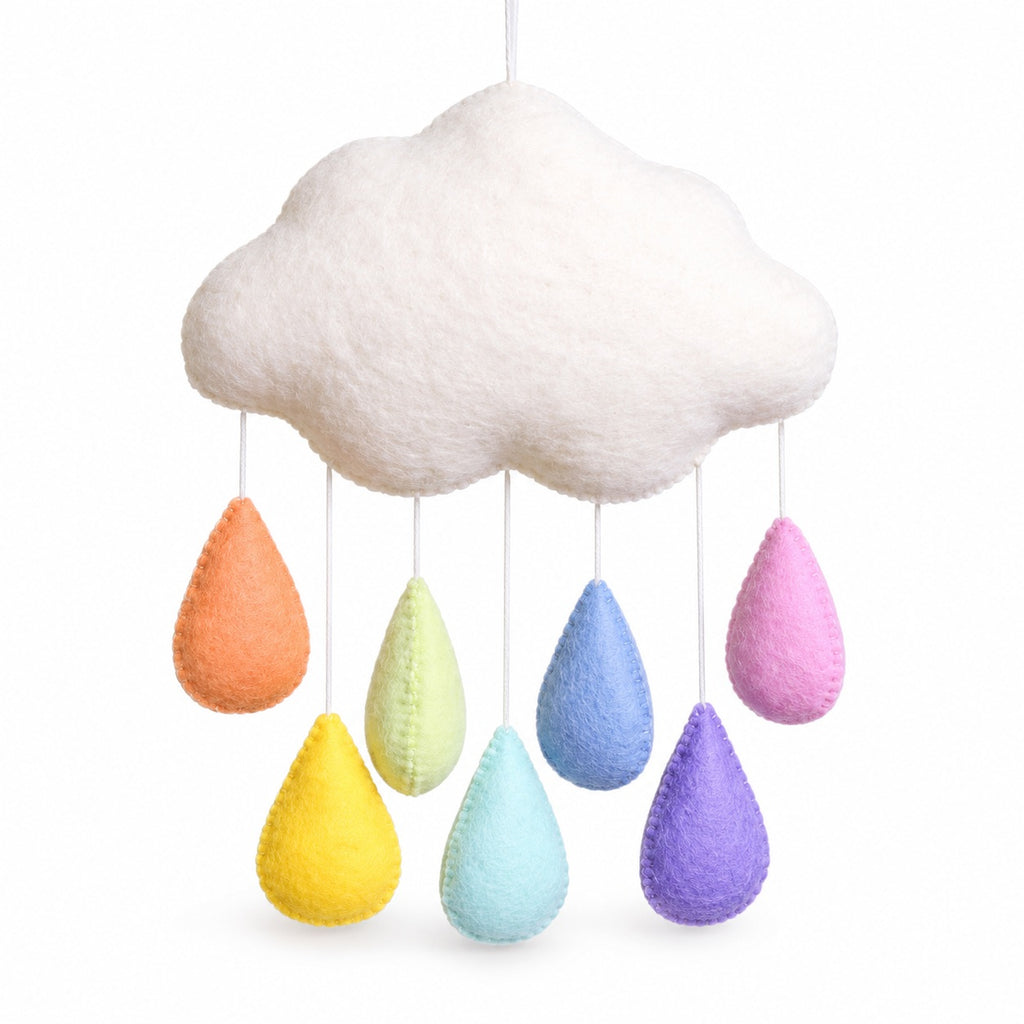 Handmade Felt Nursery Cot Mobile - Pastel Rainbow Drops