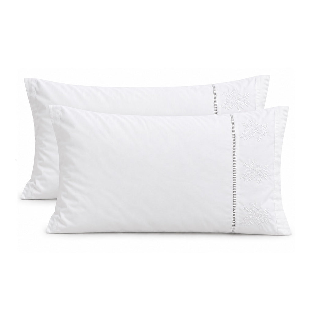 Cotton Pillowcase - Embroidered Floral - Set of 2
