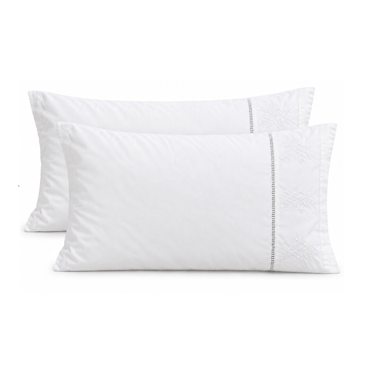 Cotton Pillowcase - Embroidered Floral - Set of 2