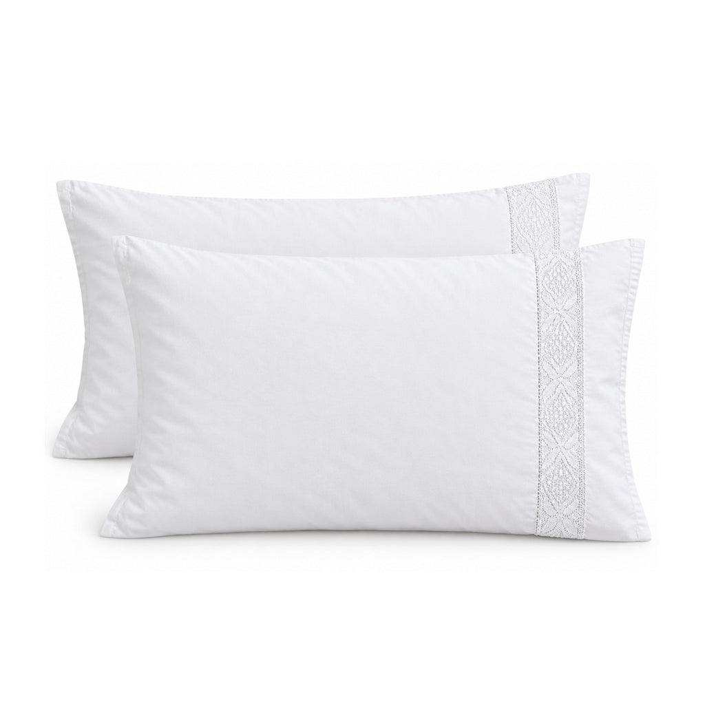 Cotton Pillowcase - Embroidered Lace