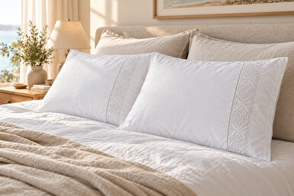 Cotton Pillowcase - Embroidered Lace